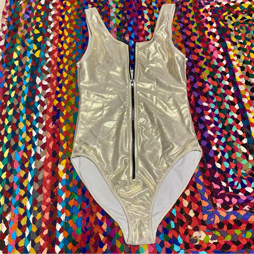✨Metallic Champagne Zippered Bodysuit/Swimsuit✨    Vintage American Apparel